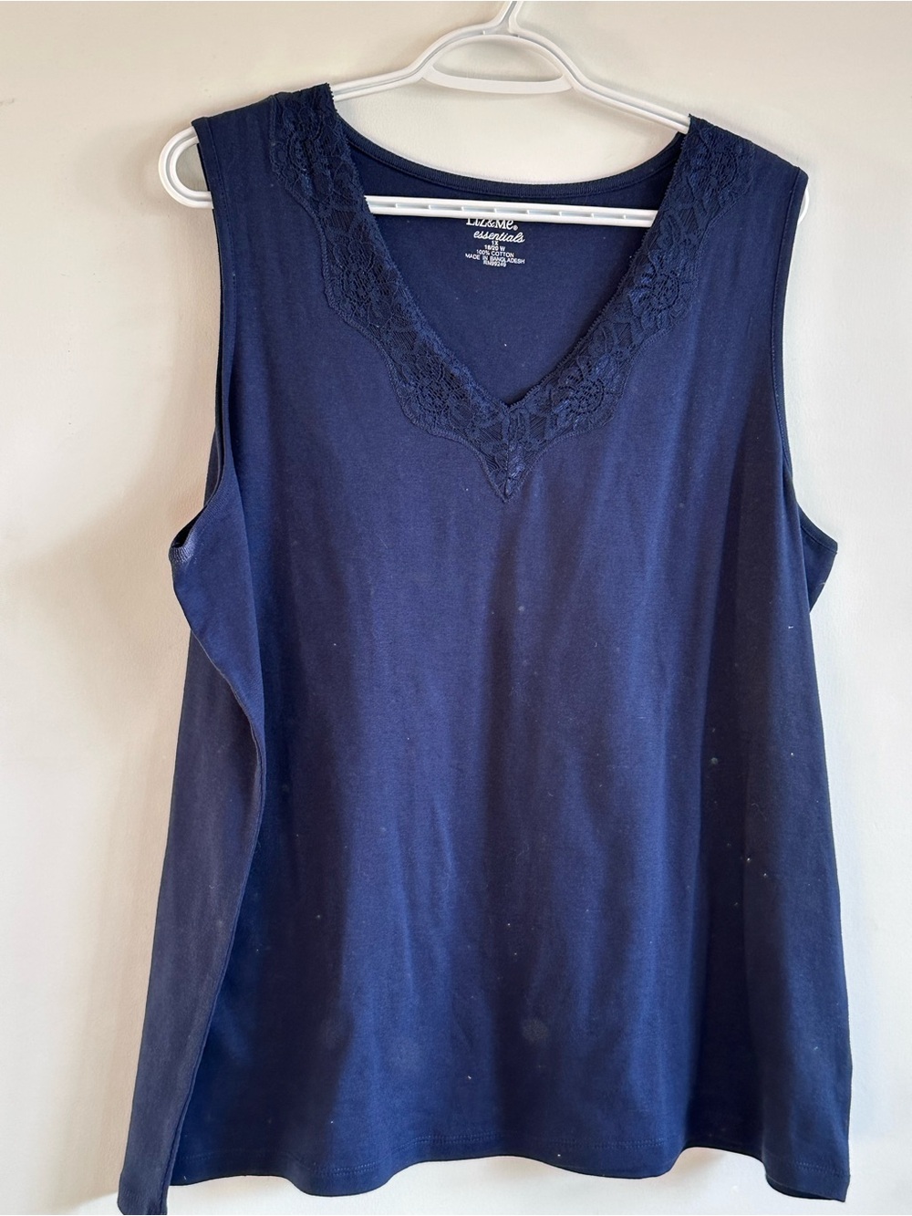 Liz and Me Essentials Navy V-Neck Tank with Lace Trim